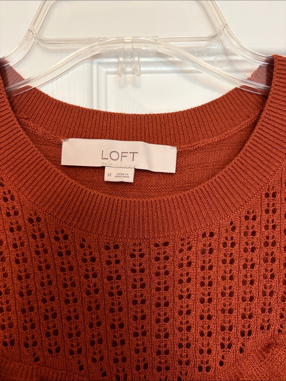 LOFT Rust Eyelet Yoke Ruffle Knit Top - Picture 2 of 3